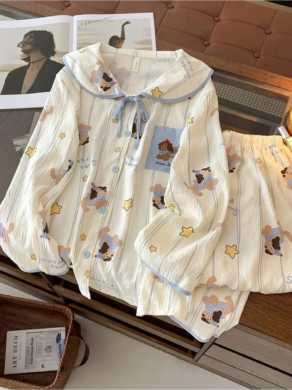 {NEW} Women's Bear Print 2-Piece Pajama Set Size Medium